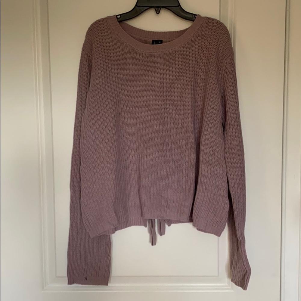 purple sweater with tie in the back